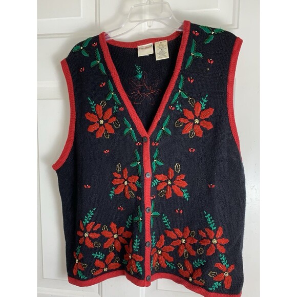 Vintage Bobbie Brooks Christmas Vest XL Beaded and Embroidered Festive Holiday - Picture 10 of 11
